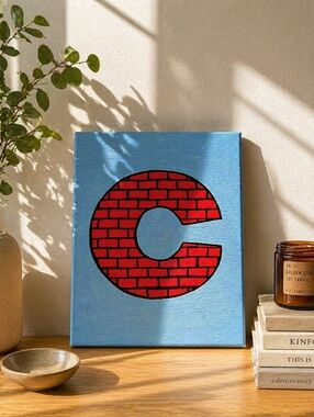 Handpainted Red Brick Letter C Canvas Wall Art 8x10 Initial Decor Gift